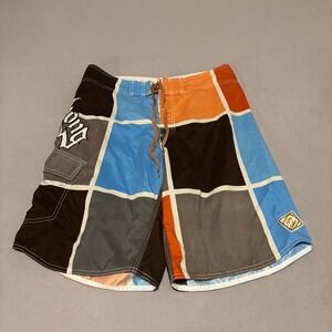 Billabong Mens Board Shorts Size 34 Colorblock Blue Orange Brown Beachwear